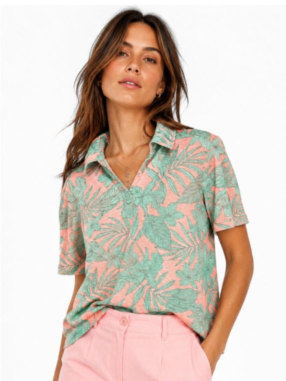 Lands' End Pink Short Sleeve Polo Top Size Medium